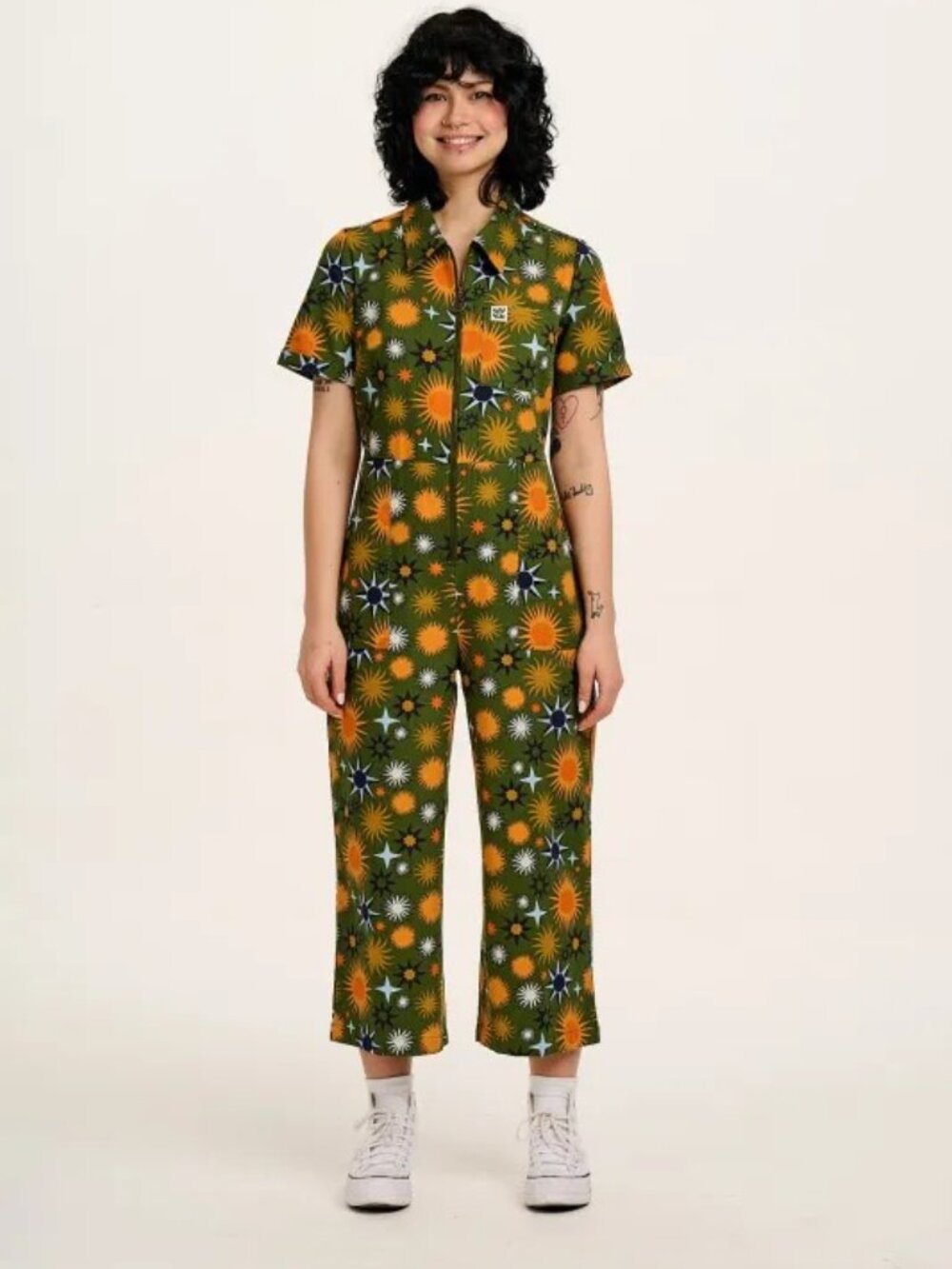 Lucy & Yak Ragan Jumpsuit Green Ember Print UK 20 / US 16